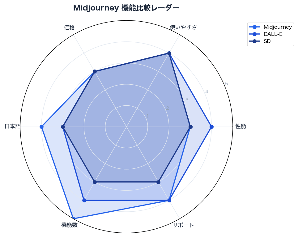 Midjourney 機能比較レーダー