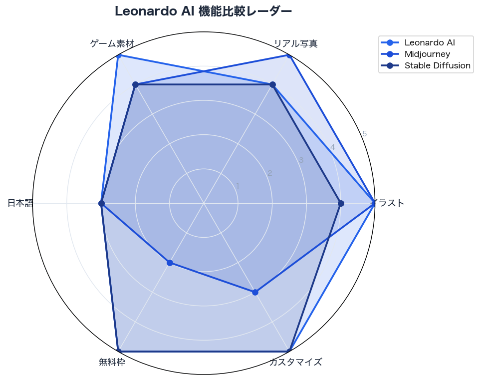 Leonardo AI 機能比較レーダー